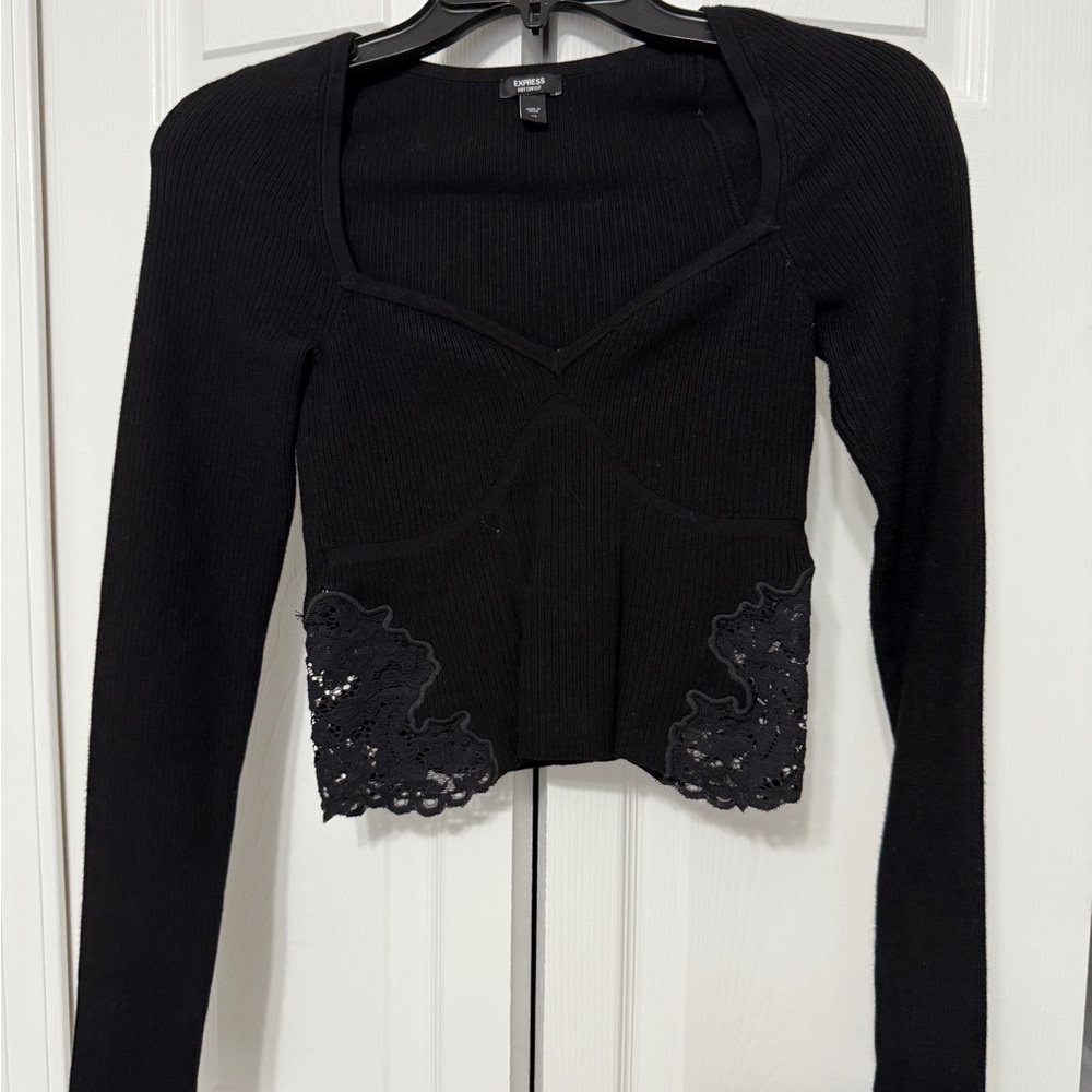 Express Black Ribbed Knit Top